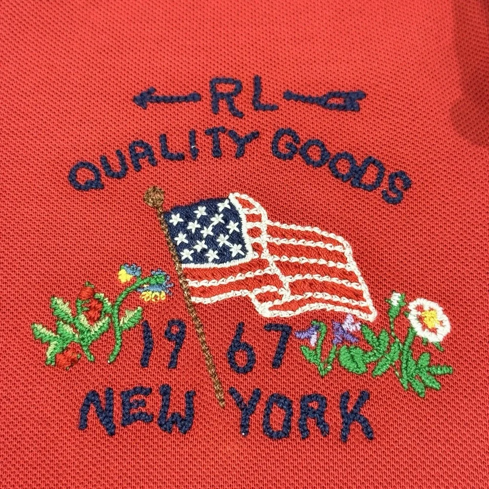 Polo Ralph Lauren Polo Shirt Men's Small Classic Fit Embroidered American Flag